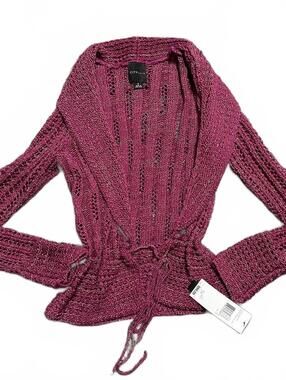 Y2K City Unlimited NWT Pink Crochet Knit Cardigan Tie Waist Size S
